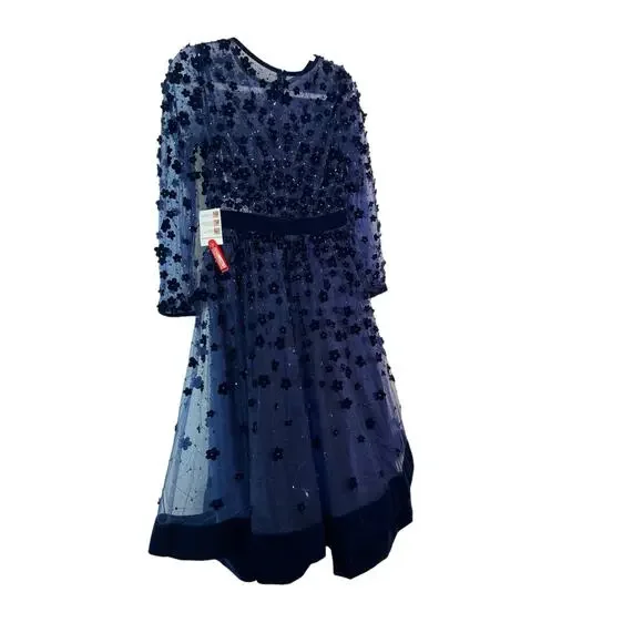 Mac Duggal Velvet Embellished Illusion High Neck 67007 Dress Midnight Size 8 - Picture 12 of 15